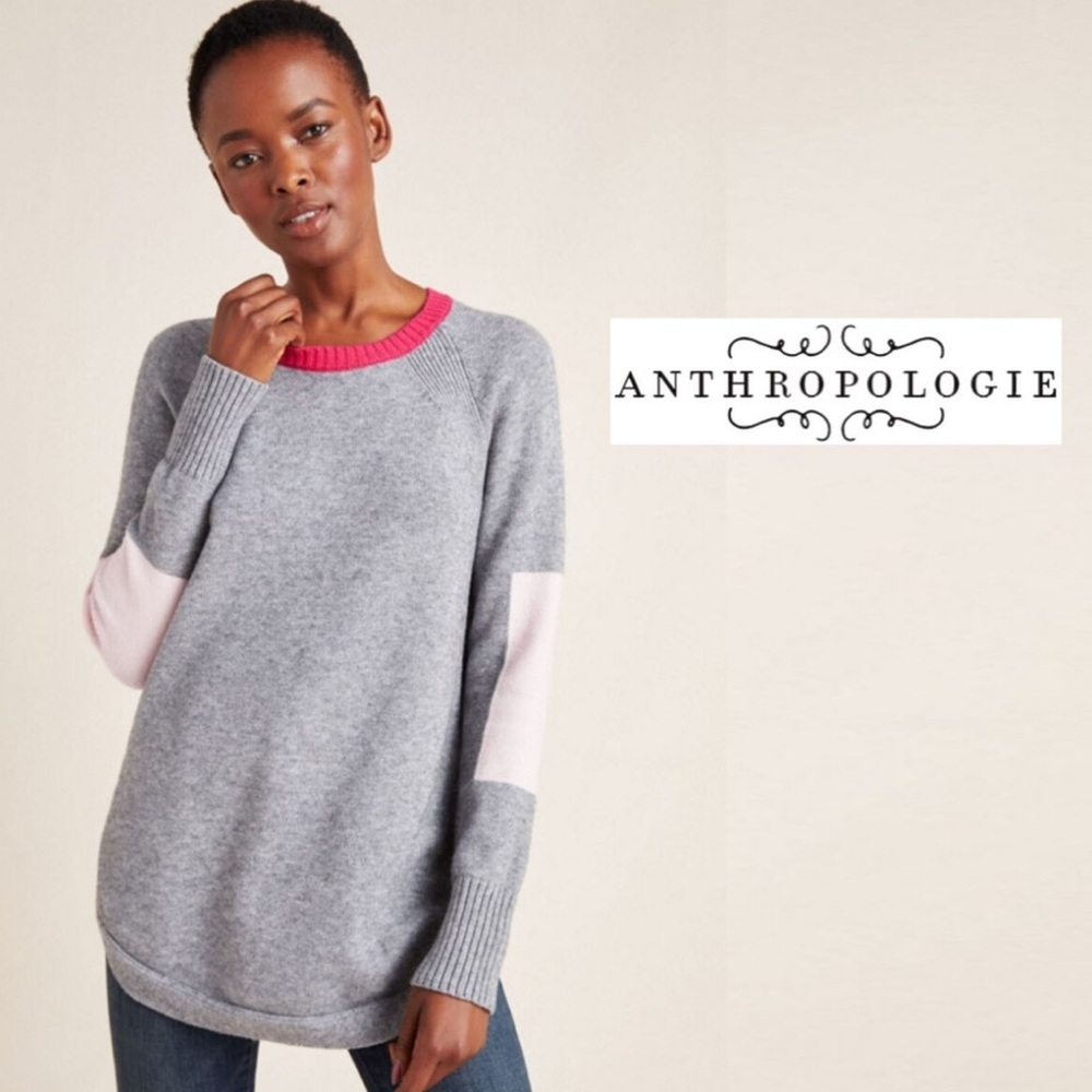 Anthropologie Gray and Pink Women's Sweater size M